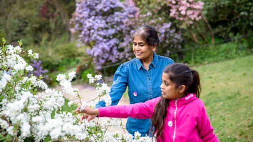 A family in the Lower Garden at Quarry Bank, Cheshire